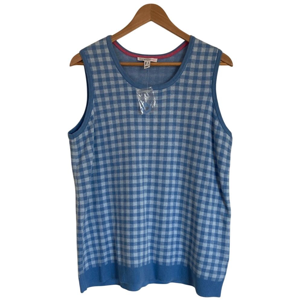 ISAAC Mizrahi Womens‎ Pullover Sleeveless Sweater Size L Blue Grey Check